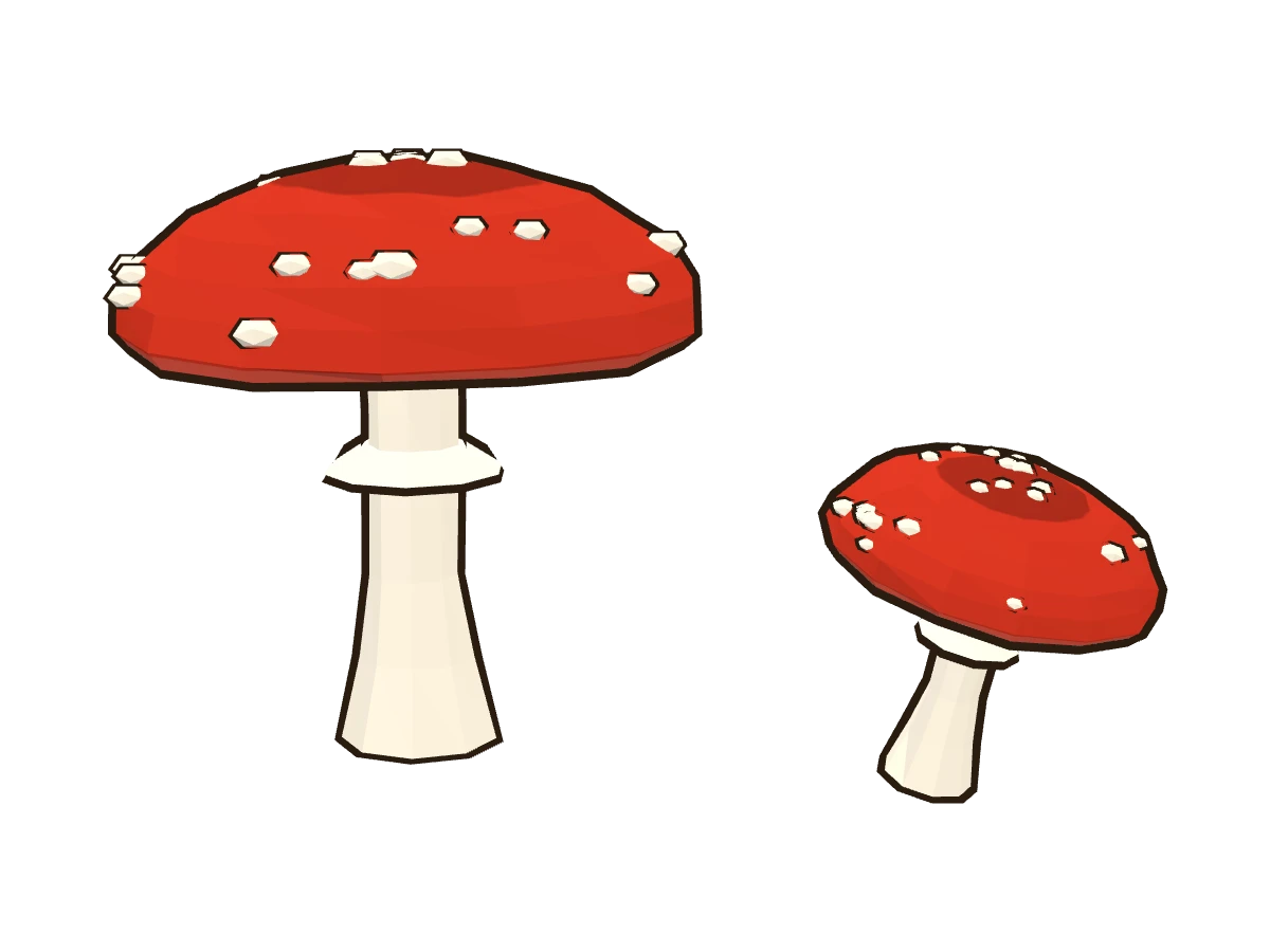 Two fly agarics, red mushrooms with white warts